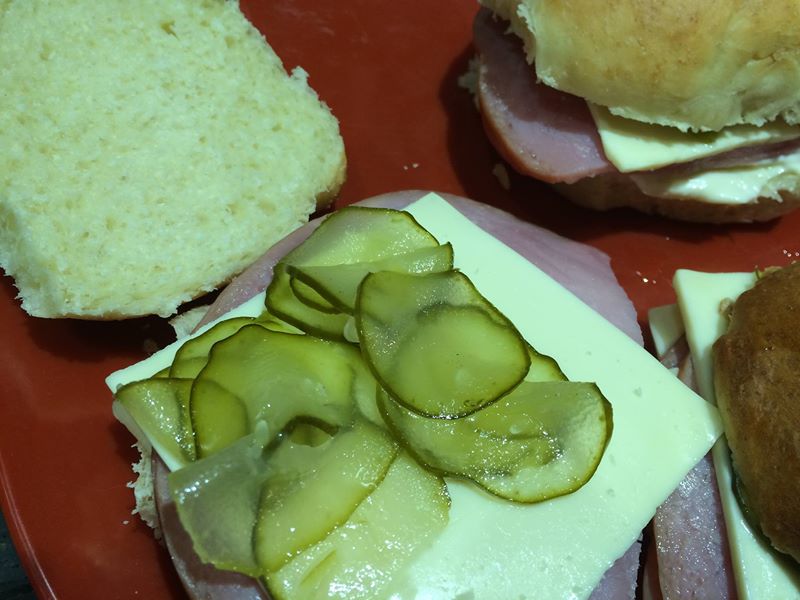 pickles on ham sandwich
