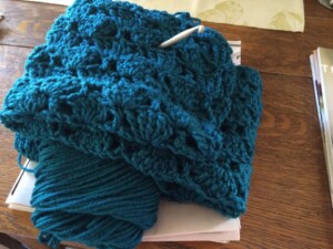 Partially crocheted prayer shawl